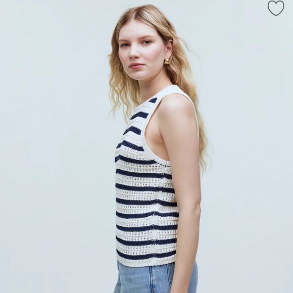 Madewell Crochet-Knit Crewneck Sweater Tank Bright Ivory Size XXS - Picture 3 of 8